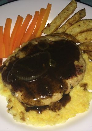 Foto resep Chicken steak burger with blackpaper sauce