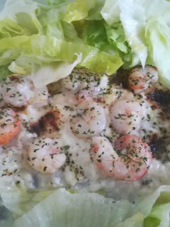 Una foto de Bacalao con gambas y mayonesa gratinado