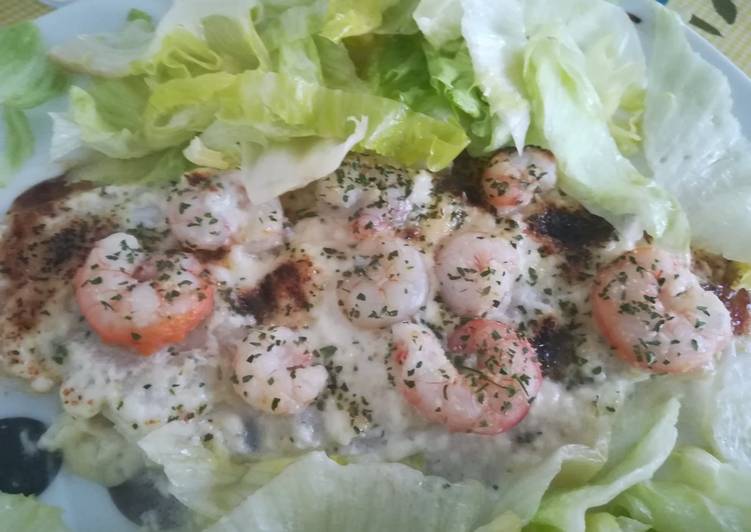 Bacalao con gambas y mayonesa gratinado