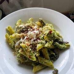 Mushroom and Bean Pesto Pasta A picture of Mushroom and Bean Pesto Pasta.