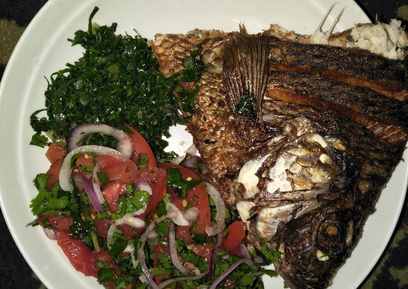 Kachumbari with fish and greens