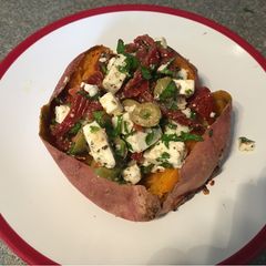 Baked and stuffed sweet potato A picture of Baked and stuffed sweet potato.