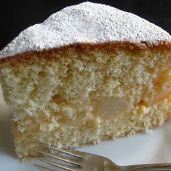 A picture of Sponge Cake With Custard & Pear.