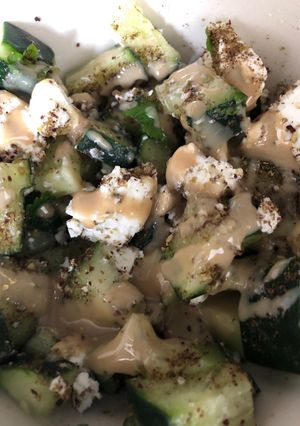 A picture of Cucumber and feta za’atar salad.