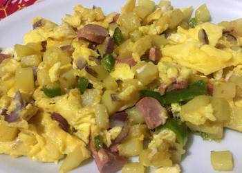 Best Recipe Scrambled egg with potato and sausages Delicious Steady