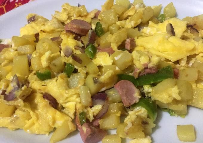 Easiest Way to Make Ultimate Scrambled egg with potato and sausages