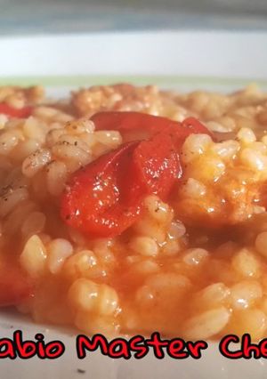A picture of Risotto with Red Bell Peppers and Smoked Pancetta.