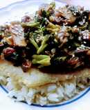 Verduras a la Teriyaki con Pescado frito