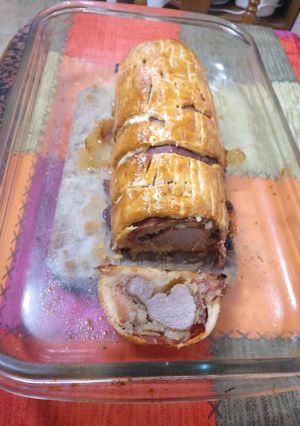 Una foto de Solomillo Wellington con castañas