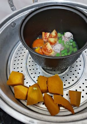 Foto resep Mpasi 6m+ kabocha daging sapi buncis tomat