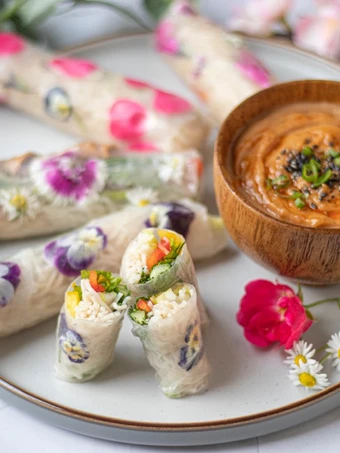 Easy Steps Prepare|Recipe} Roll On Summer Rolls with Peanut Dipping Sauce ☀️ 💐, Perfect