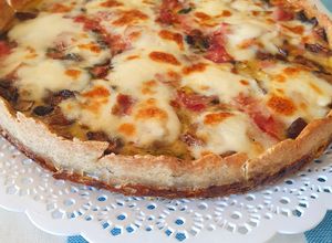 Una foto de 🍄🥧 Quiche semi integral con Portobellos, jamón y puerro 🥧🍄