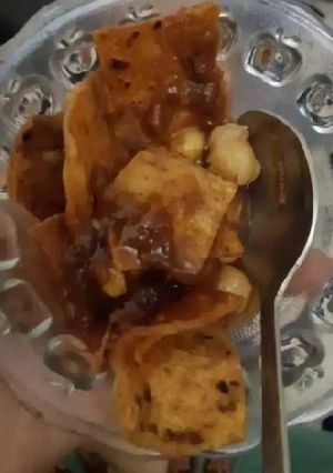 A picture of Papri chat with leftover roti.