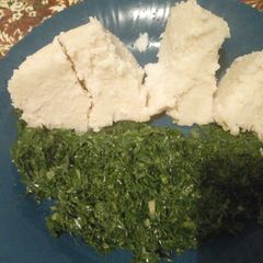 Ugali and steamed kales A picture of Ugali and steamed kales.