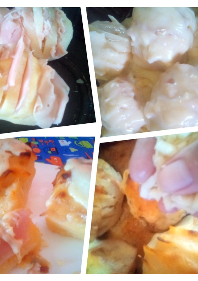 Una foto de PAPA LIBRILLO Con jamón Salsa y queso muzzarela