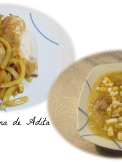 Una foto de Pollo asado al limón y sopa
