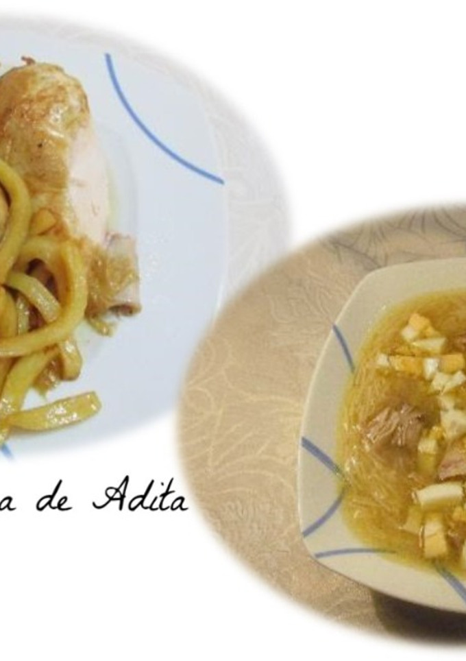 Una foto de Pollo asado al limón y sopa