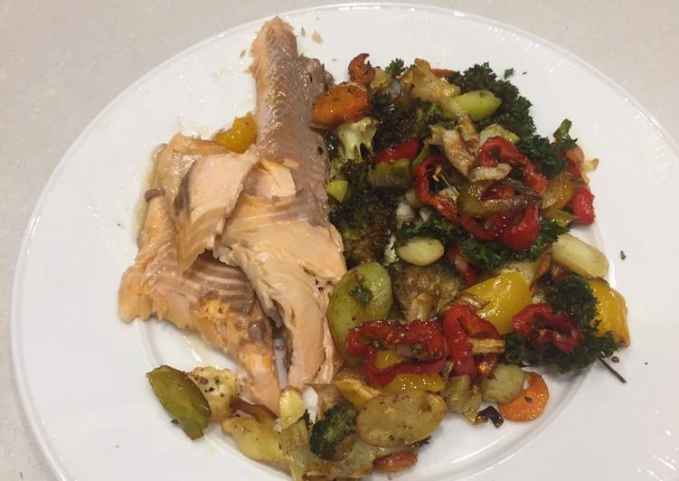 Baked trout and vegetables