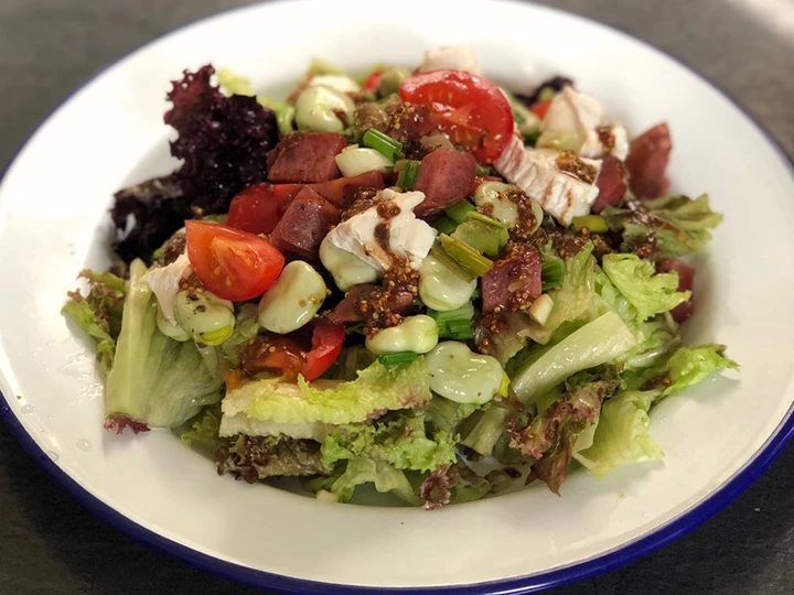 Easy Steps to Prepare|Recipe} Basque sausage, goats cheese, broad bean and spring onion salad Anti-Fail