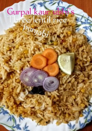 A picture of Punjabi three lentil rice 🍚.