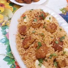 Chicken Gola kabab pulao A picture of Chicken Gola kabab pulao.