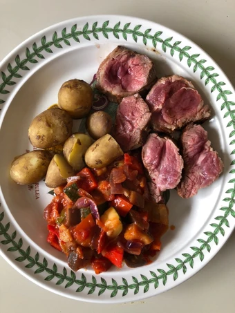 Easy Ways Prepare Recipes Fillet of lamb with ratatouille and Jersey Royal potatoes the Delicious Delicious.