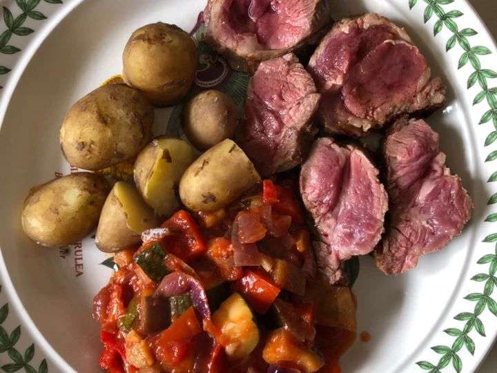Easy Steps to Prepare|Recipe} Fillet of lamb with ratatouille and Jersey Royal potatoes Anti-Fail