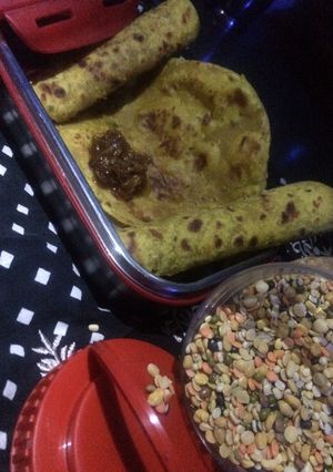 A picture of Mix Dal paratha with Ama Chunda.