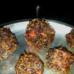 A picture of Gulkand coated Marzipan.