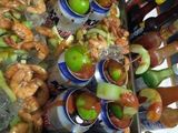 Charola de cerveza, con camarones estilo norteño