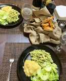 Pasta crema con perejilY camarones