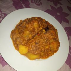 A picture of Bean pottage with plantain, Irish and sweet potatoes.