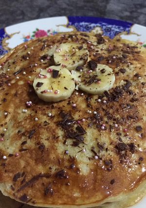 A picture of Eggless wheat banana pancakes.