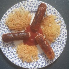 A picture of Little Rosti's and big Sausages.