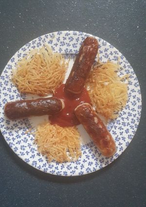A picture of Little Rosti's and big Sausages.