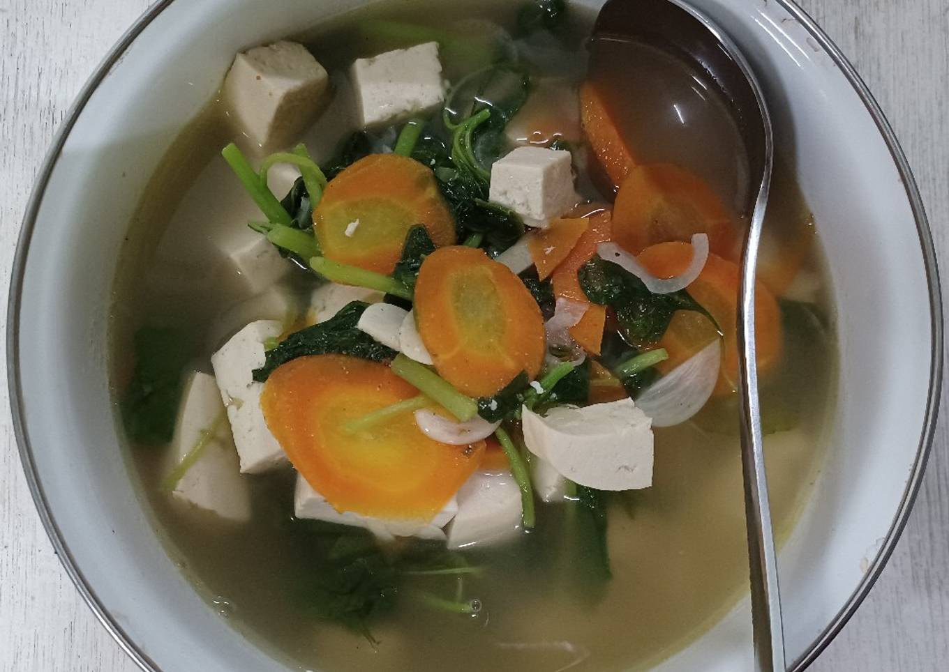 Sayur bayam bening + wortel tahu