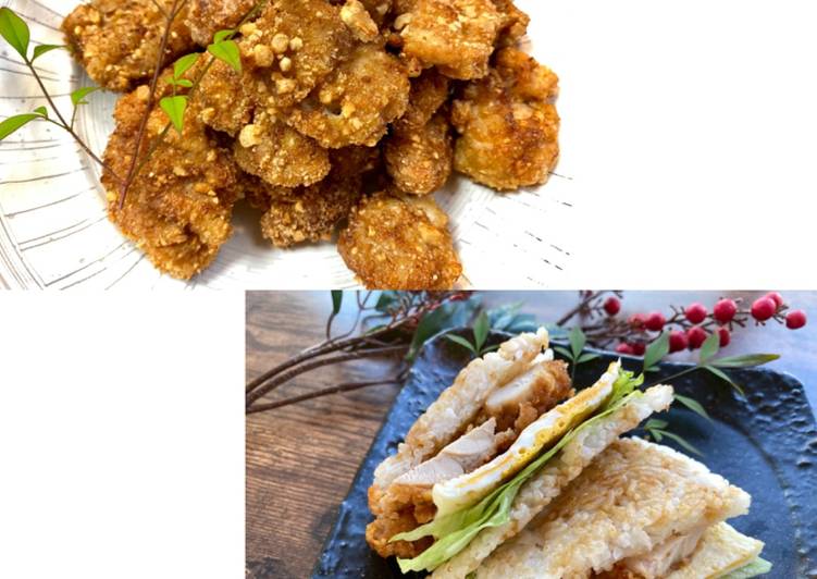 Recipe of Perfect Sembei(Japanese rice crackers) Fried Chicken and Rice Sandwich