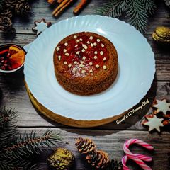A picture of Eggless Christmas cake made in pressure cooker.