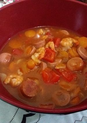 Foto resep Udang sosis asam manis dengan paprika merah