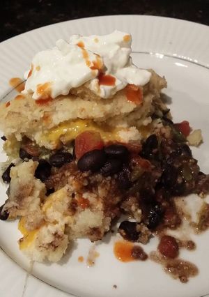 A picture of Brad's ez black bean and steak tamale pie.