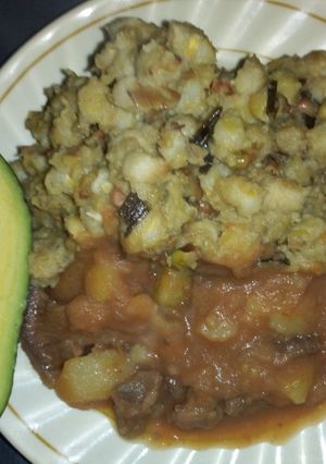 A picture of Muthokoi and meat stew with ovacado#4weekchallenge.