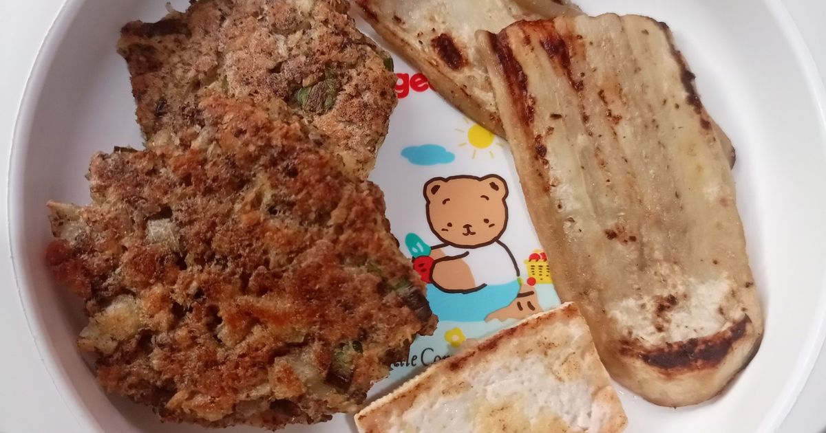 H245. Perkedel Singkong Ati Ayam, Terong dan Tahu Panggang (13 month+)