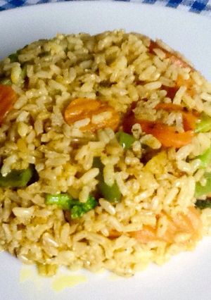 Foto principal de Flan de dos arroces con verduras variadas y cinco especias