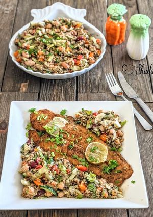 Quinoa bean salad with backed Bacsa fillet fish! রেসিপির প্রধান ছবি