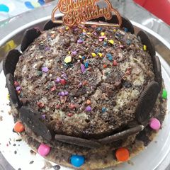 A picture of Chocolate vanila layered cake.