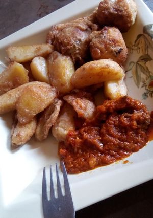 A picture of Irish potates in egg.