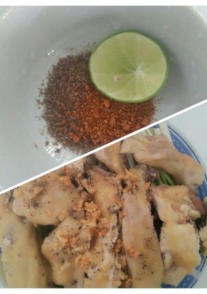 Hình của món Gà Hấp Hành.