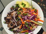 A picture of chicken thighs jasmine rice