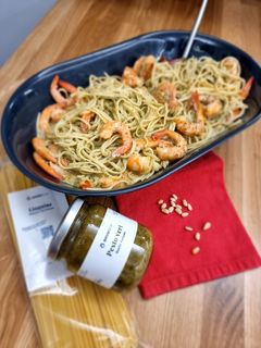 Une photo de °Pâtes aux crevettes sauce crème et pesto°