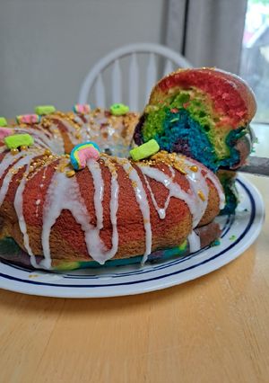 A picture of Rainbow Bundt Cake.